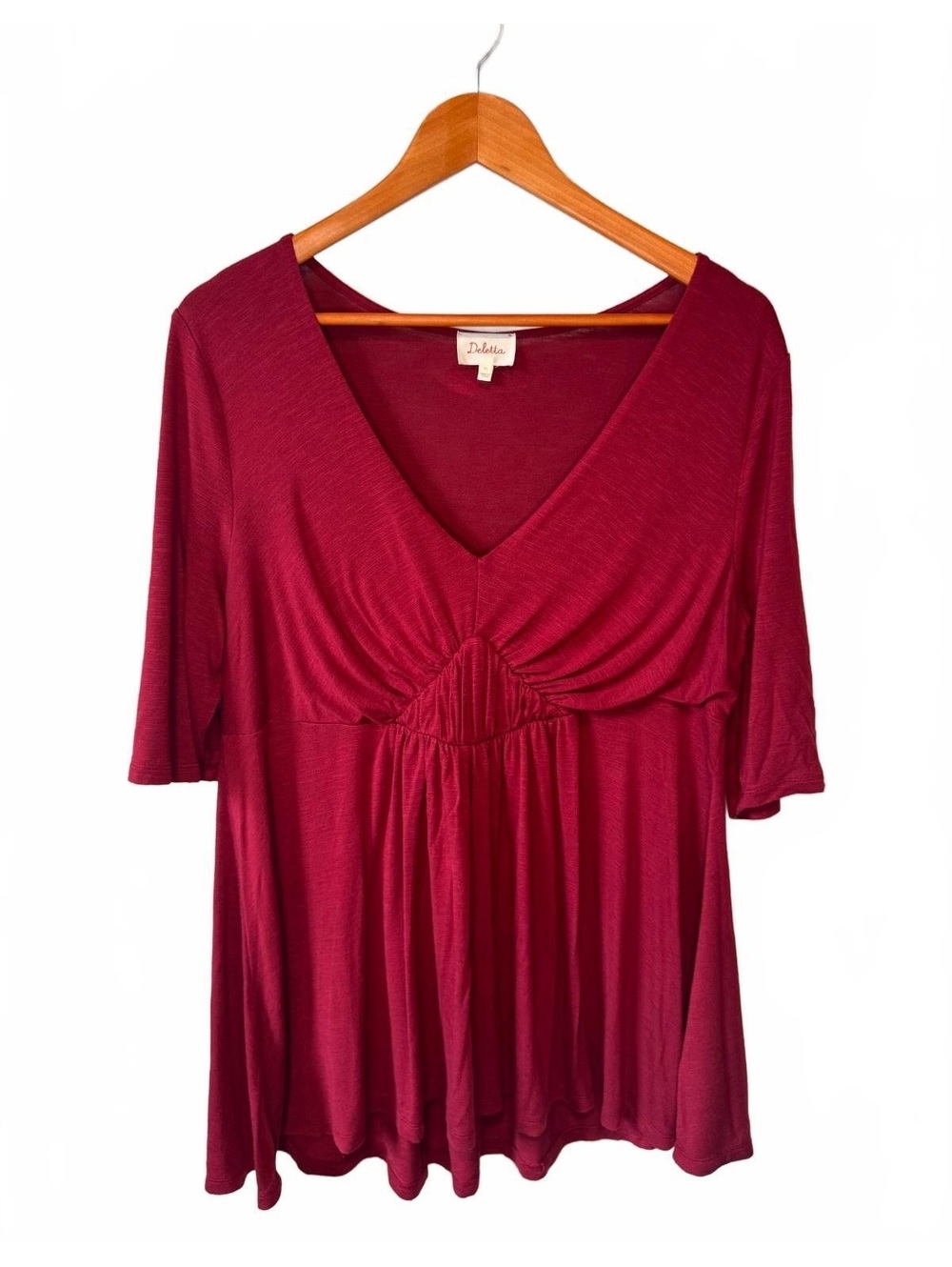 ANTHROPOLOGIE | Deletta Burgundy Wine Empire Waist Top | V-Neck | Size XL